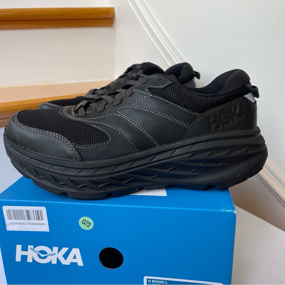 NWT Hoka Bondi L Leather U Unisex , Hoka One One All Black Cushioned Shoes  BRVN - Picture 14 of 16
